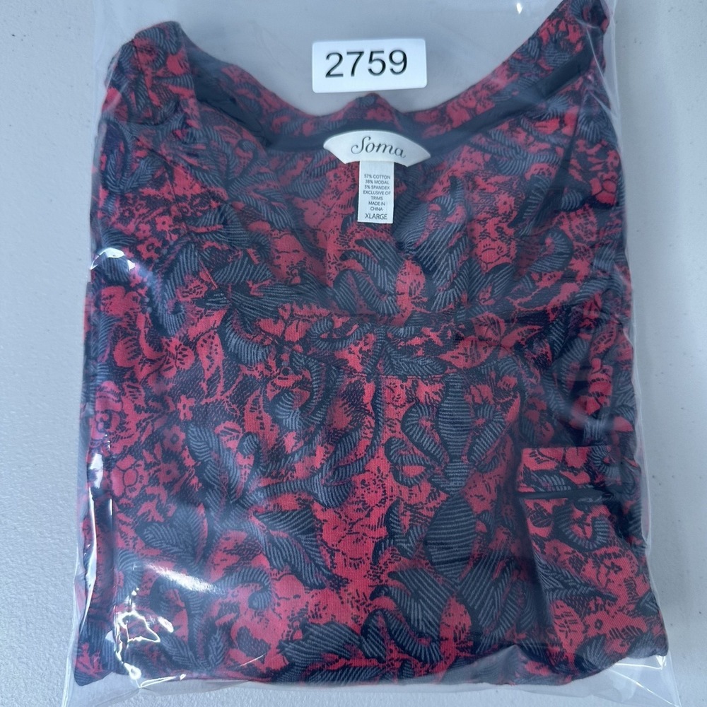 Soma Cool Nights‎ Nightgown Sz XL Red Floral Cotton Modal Blend - Picture 9 of 9